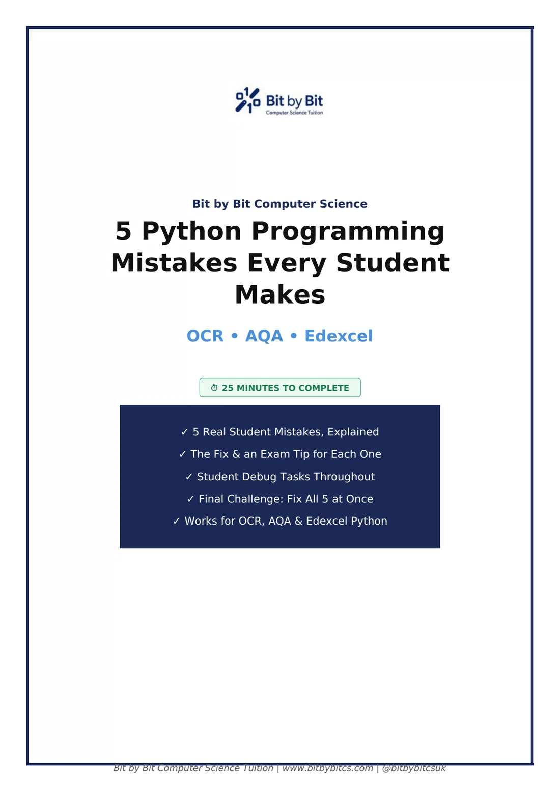 Cover of the free 5 Python Programming Mistakes Every Student Makes booklet